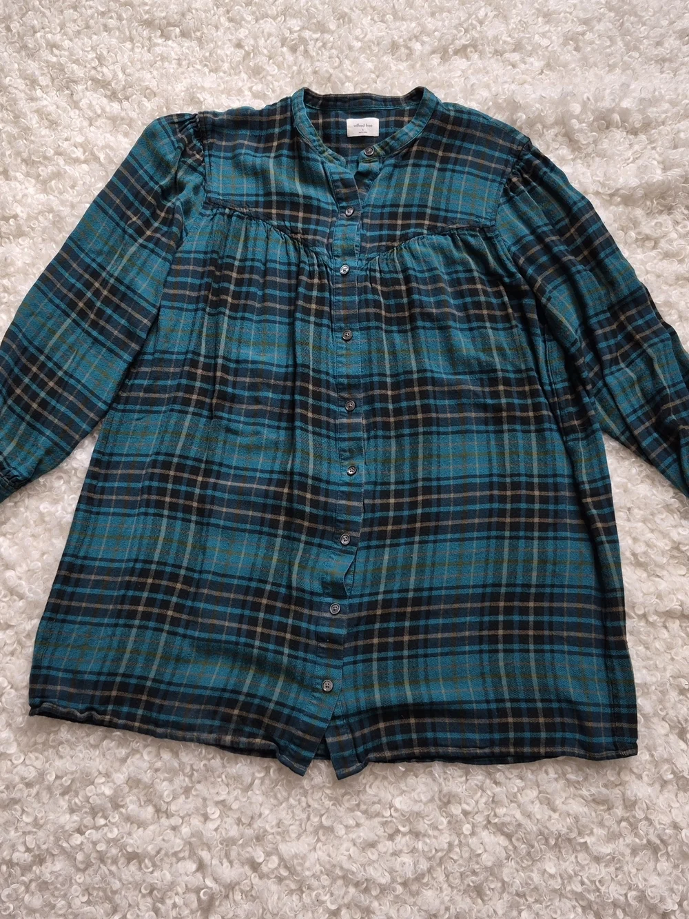 Wilfred Free Aritzia Teal Plaid Button Down Blouse Dark Academia Coquette Small - Picture 3 of 10